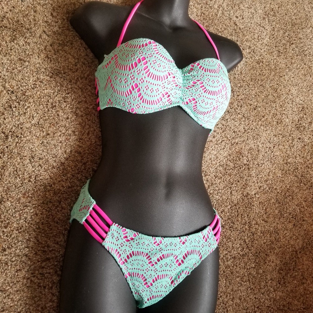 Hot Pink / Teal Push Up Bikini Small